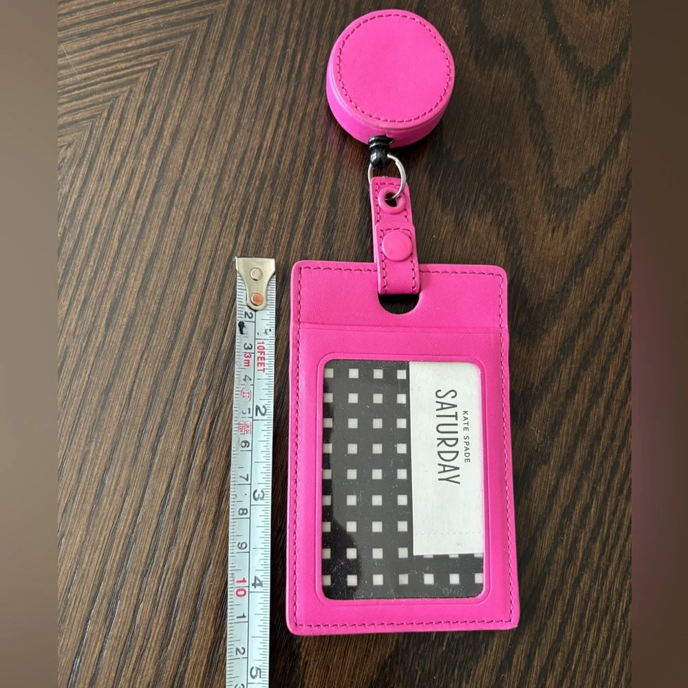 Kate Spade Hot Pink Badge ID Holder with Retractable Reel, 100% leather